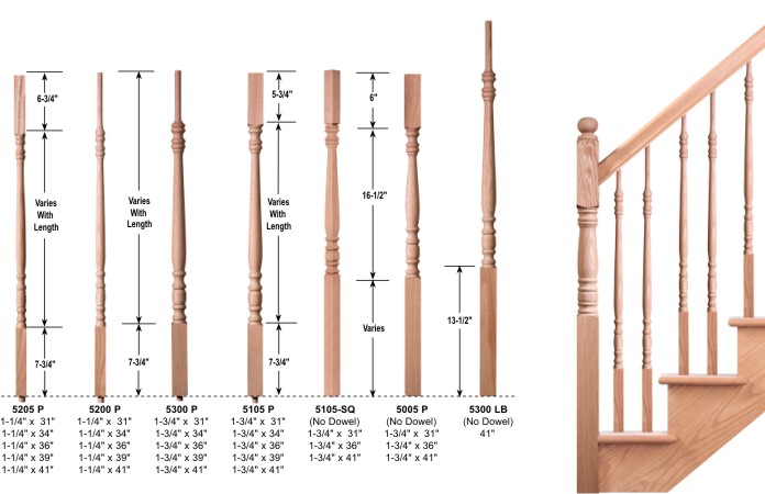 #5205 Red Oak 1 1/4 X 36 Square Top Baluster
